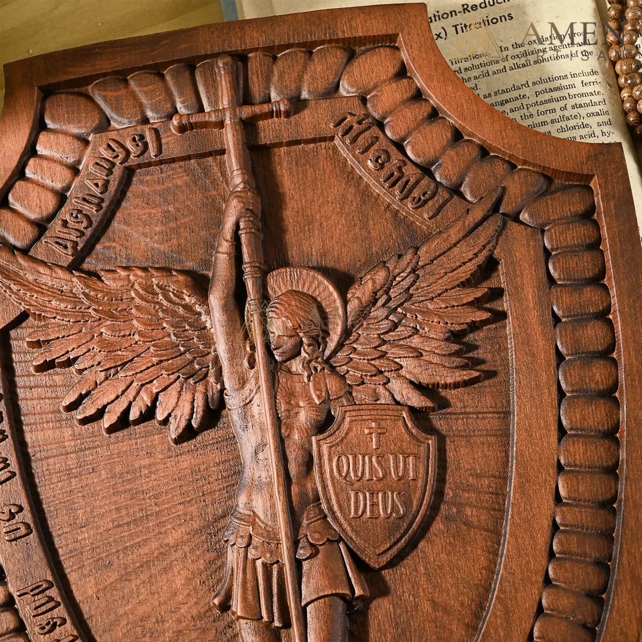 St Michael Wood Carving Amen Artisan