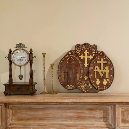Miracle Medal Wood Carving Amen Artisan
