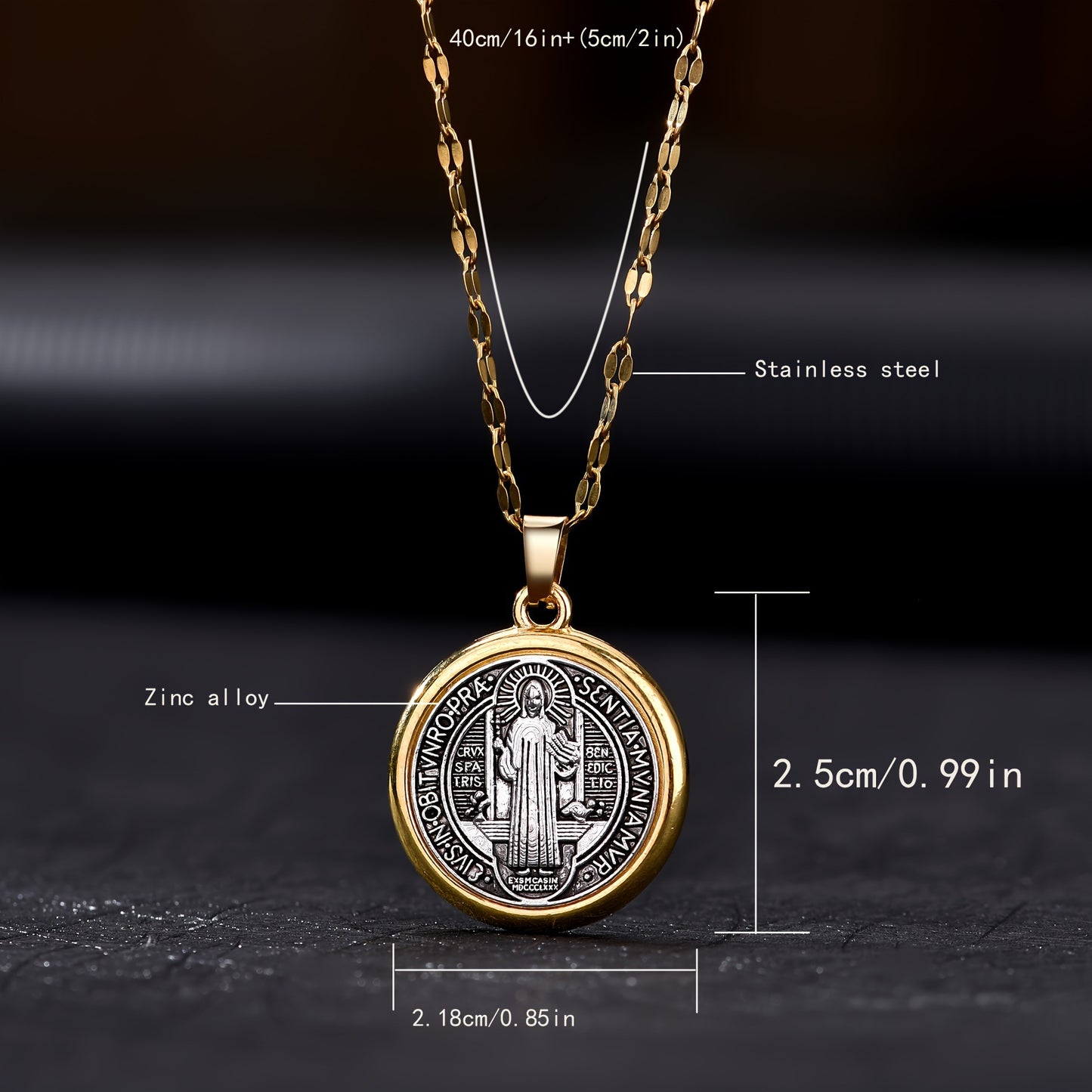 Gold Trim Saint Benedict Medal Necklace