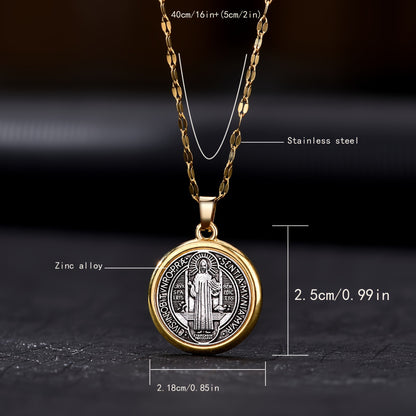Gold Trim Saint Benedict Medal Necklace