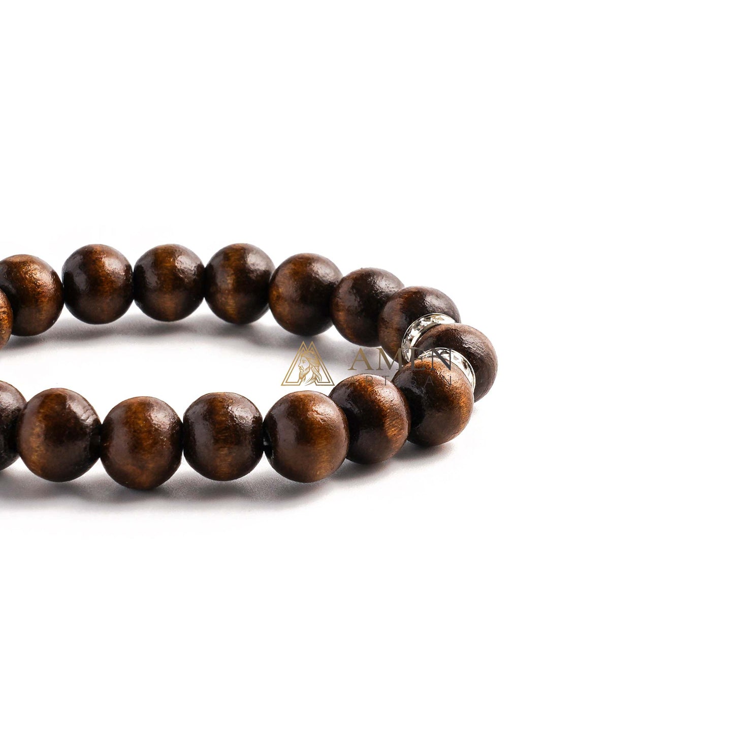 Amen Artisan Brown Wooden Beads Crucifix Elastic Cord Bracelet