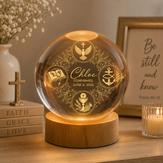 Personalized Sacrament Crystal Night Light with Name and Date — Faith Keepsake