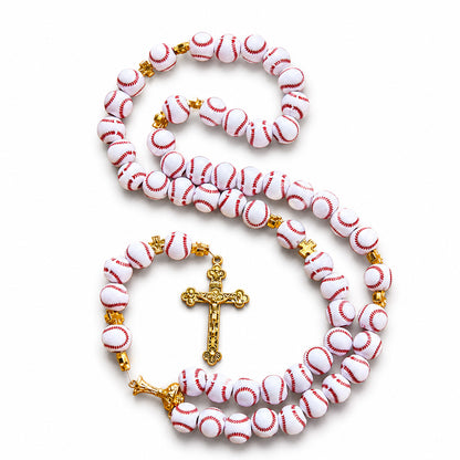 【DEAL TODAY】Baseball Rosary with Gold-Tone Crucifix and Cross Spacers