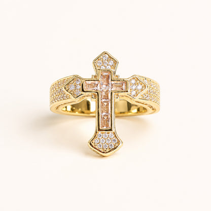 Sparkling Cross Statement Ring with Rhinestone Accents