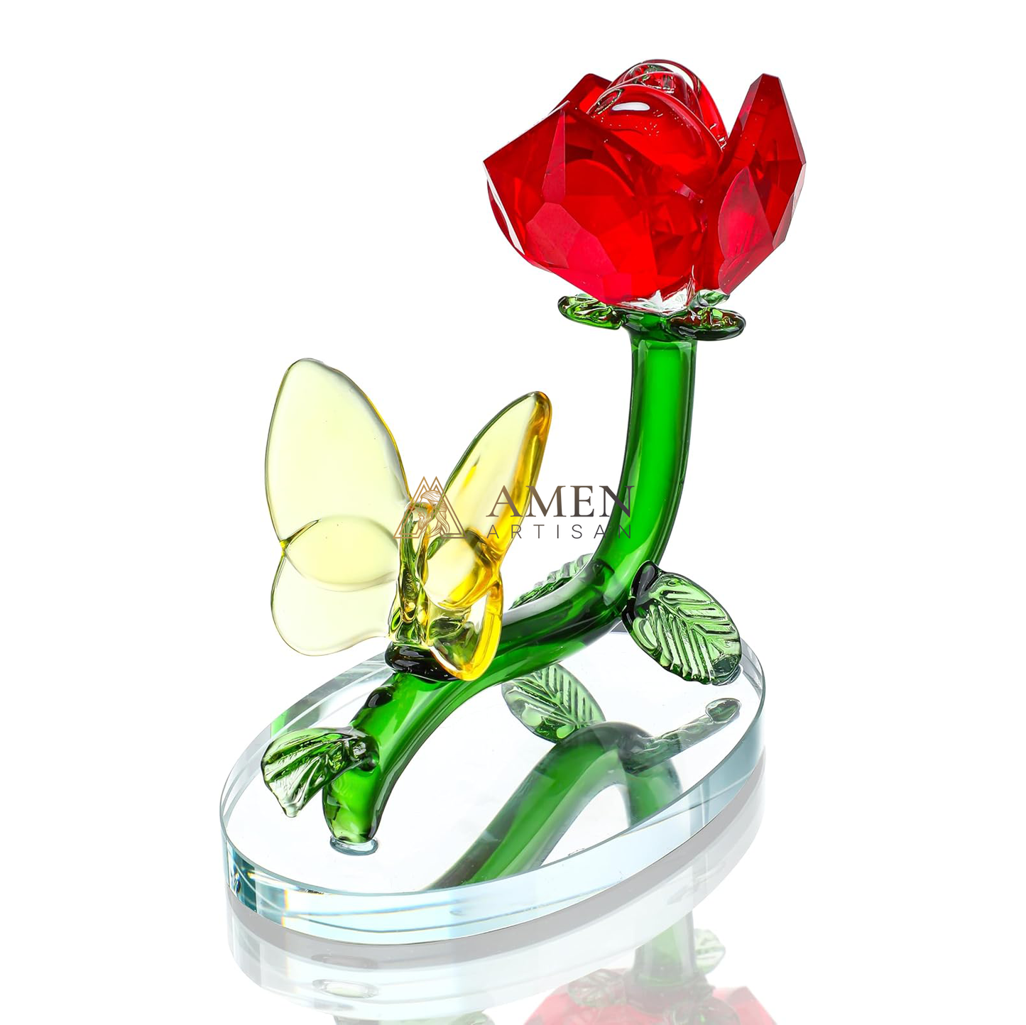 Crystal Red Rose and Yellow Butterfly Figurine Amen Artisan