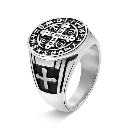 Saint Benedict Cross & Inscriptions Ring Amen Artisan