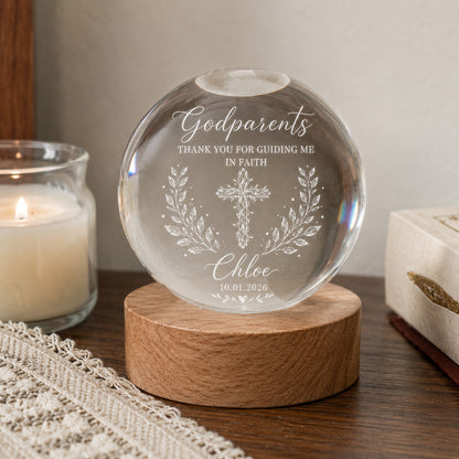 【Deal Today】Personalized Godparents Crystal Night Light with Cross, Name, and Date — Faith Keepsake