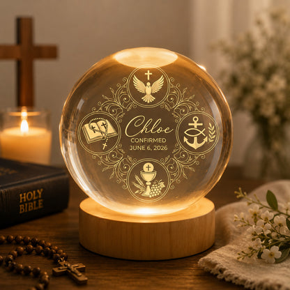 Personalized Sacrament Crystal Night Light with Name and Date — Faith Keepsake