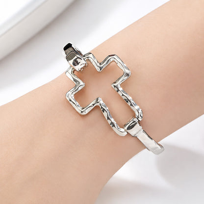 【DEAL TODAY】Textured Cross Cuff Bracelet with Cutout Design