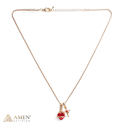 Zircon Sacred Heart & Rose Cross Double Pendant Necklace Amen Artisan