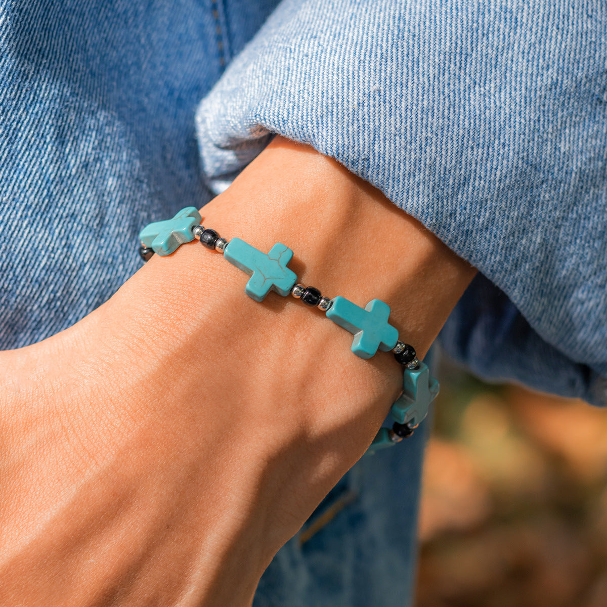 【Deal Today】Turquoise cross adjustable bracelet