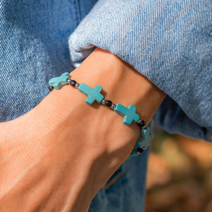 【Deal Today】Turquoise cross adjustable bracelet