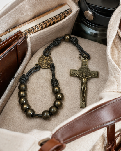 Bronze Beads Olive Green Saint Benedict Medal Pocket Rosary Amen Artisan