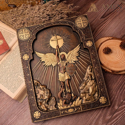St Michael Wood Carving Amen Artisan