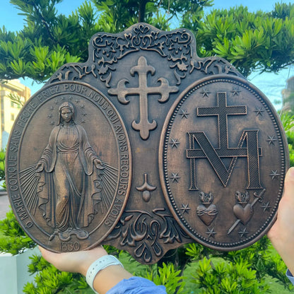 Miracle Medal Wood Carving Amen Artisan