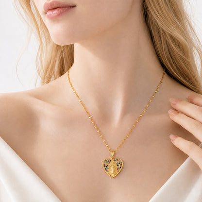 Colorful Crystal Our Lady Heart Necklace