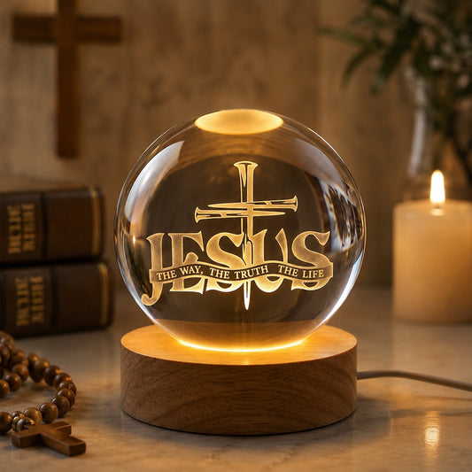 Personalized Jesus The Way Truth Life Crystal Globe Night Light — Faith