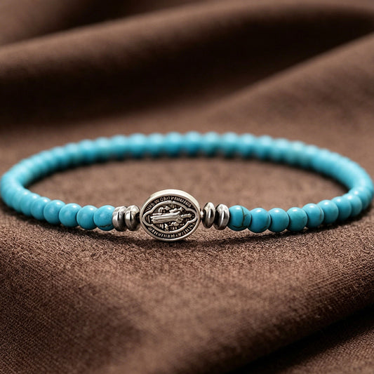 Multicolor Natural Stone St. Benedict Bracelet with Double-Sided Medal