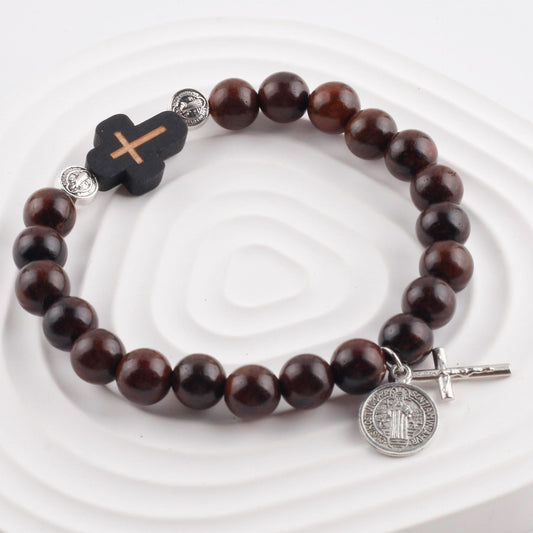 Handwoven Beads Made of Saint Benedict Cross Sandalwood Bracelet Amen Artisan