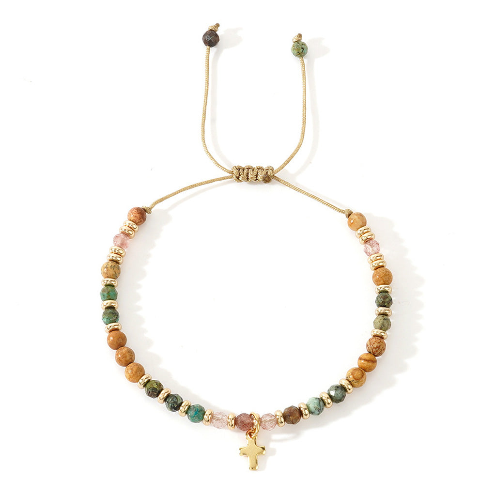 Boho Natural Stone Cross Bracelet with Adjustable Cord — Faith