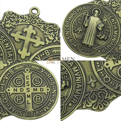 Saint Benedict Double Medallion Pendant Ornament  Amen Artisan