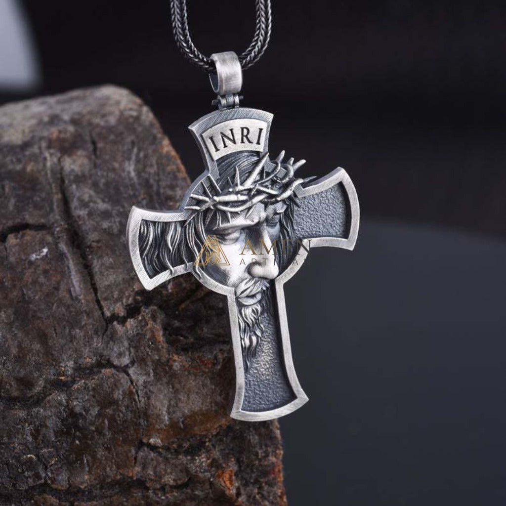 Jesus Crown of Thorns Cross Pendant with Chain | Amen Artisan