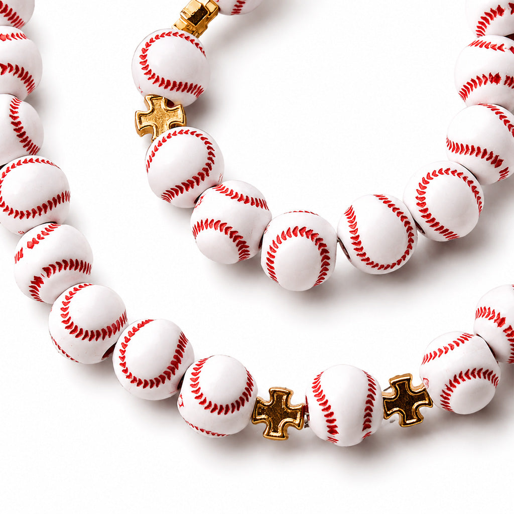 Baseball Rosary with Gold-Tone Crucifix and Cross Spacers