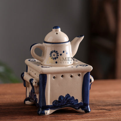 Meditation Blue Glazed Ceramic Aroma Diffuser Lamp Amen Artisan