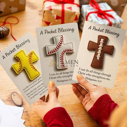 Handmade Leather Football Cross Sports Ornament Amen Artisan