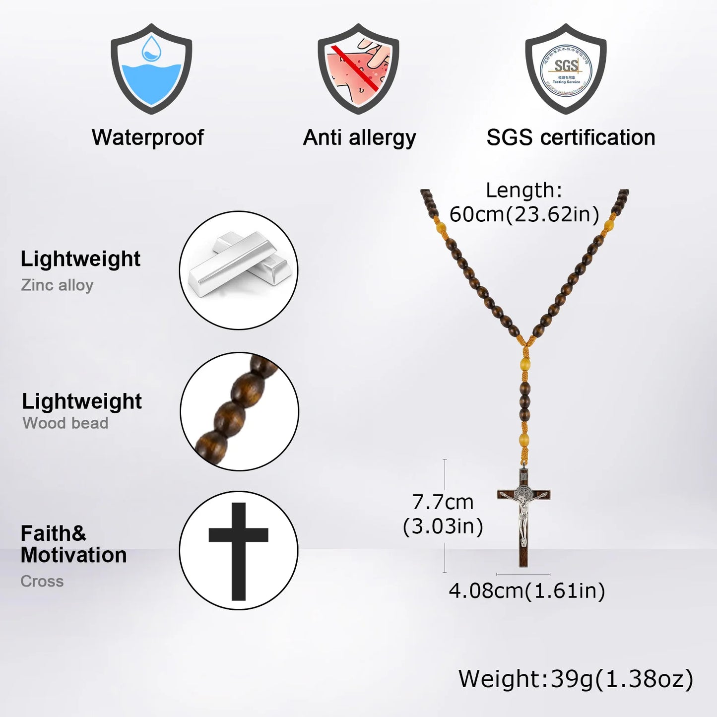 【Deal Today】Woven Cord Wooden Rosary with St. Benedict Medal Cross - Sacred Blessing | Amen Artisan