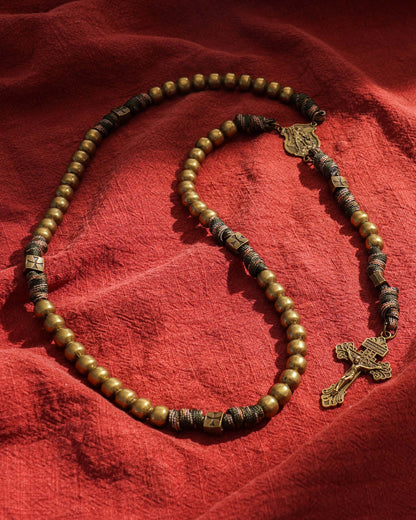 St. Michael Heavyweight Bronze Rosary: 48cm Hand-Braided Tactical Armor | Amen Artisan