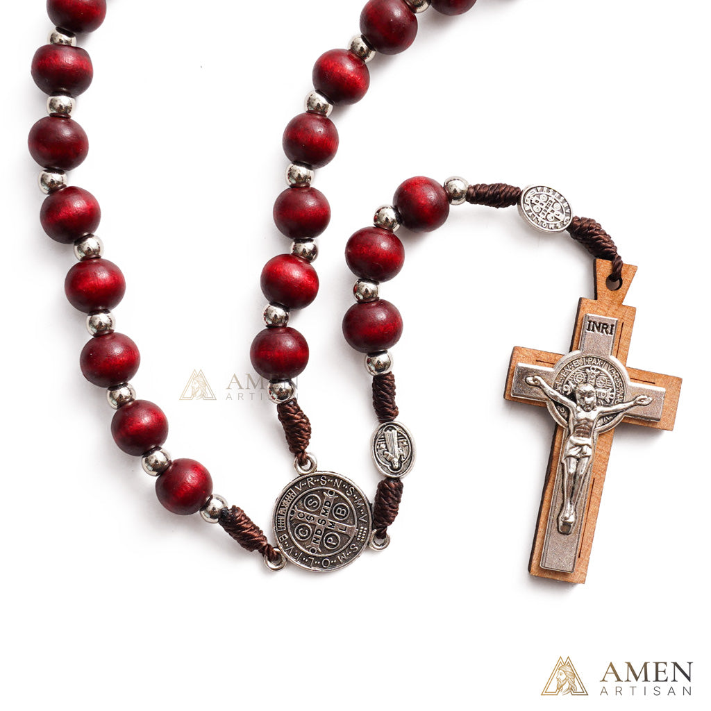 Natural Wood Rosary Beads Necklace with Crucifix - Devotion & Blessing |  Amen Artisan