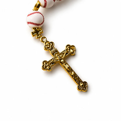 【DEAL TODAY】Baseball Rosary with Gold-Tone Crucifix and Cross Spacers