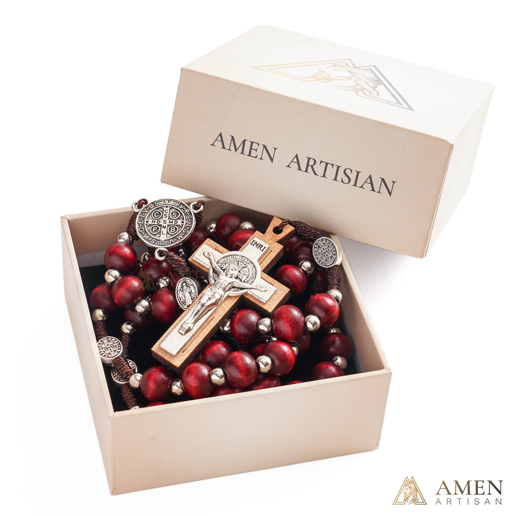 【Deal Today】Natural Wood Rosary Beads Necklace with Crucifix - Devotion & Blessing |  Amen Artisan