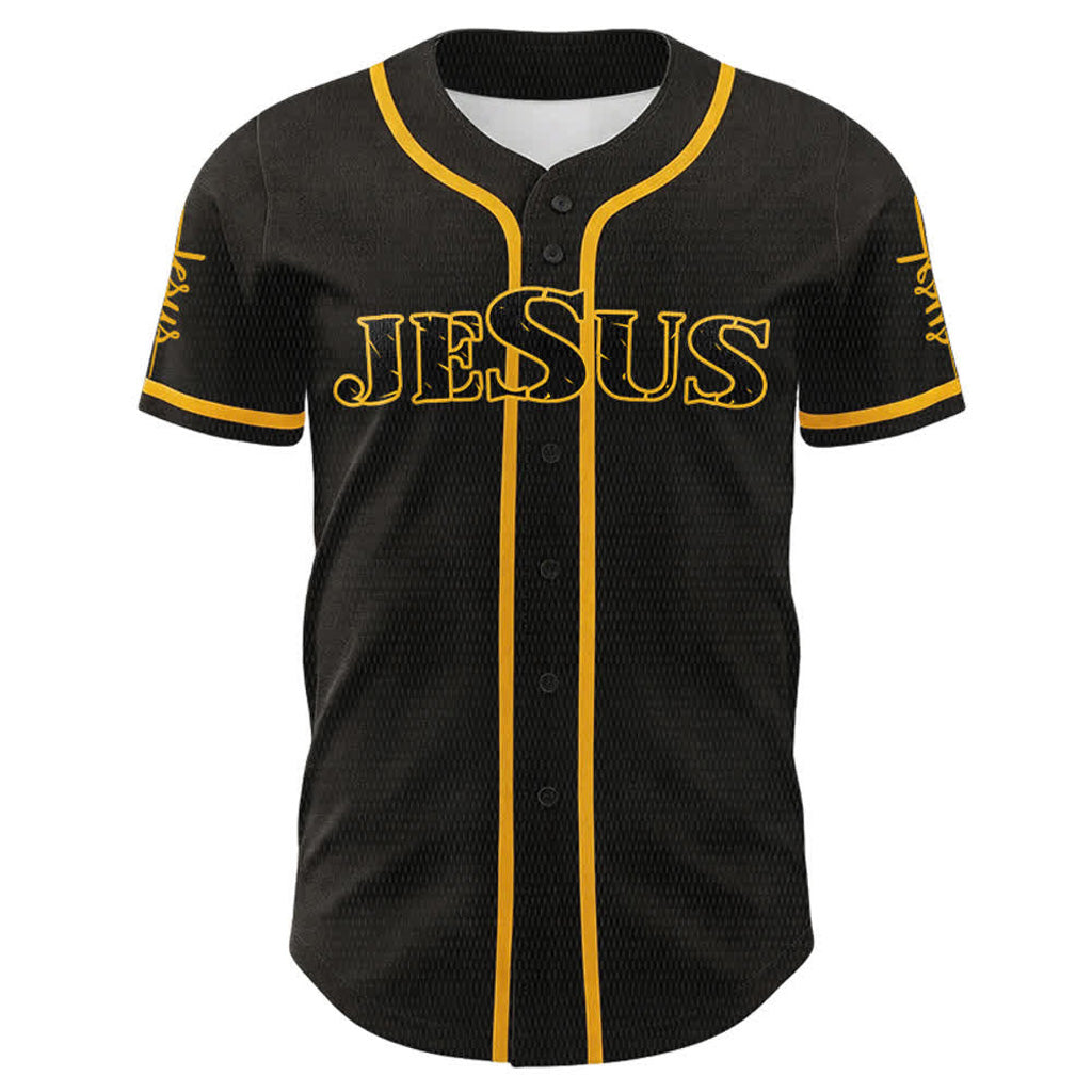 Jesus The Way Truth Life Baseball Jersey with Black Gold Faith Print — Faith