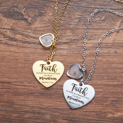 Faith Mustard Seed Heart Necklace with Matthew 17:20 Message