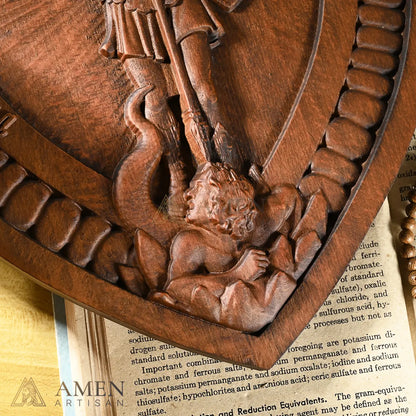 St Michael Wood Carving Amen Artisan