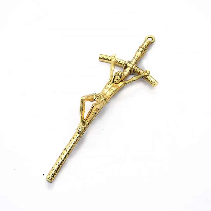 Crucifix Pendant with Weathered Cross & Sorrowful Christ Detailing