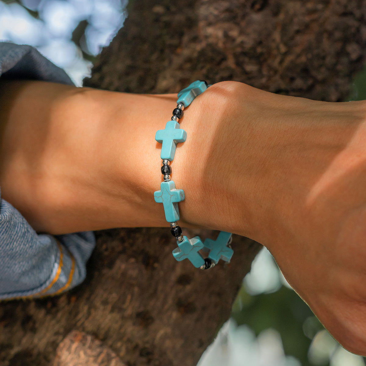 【Deal Today】Turquoise cross adjustable bracelet