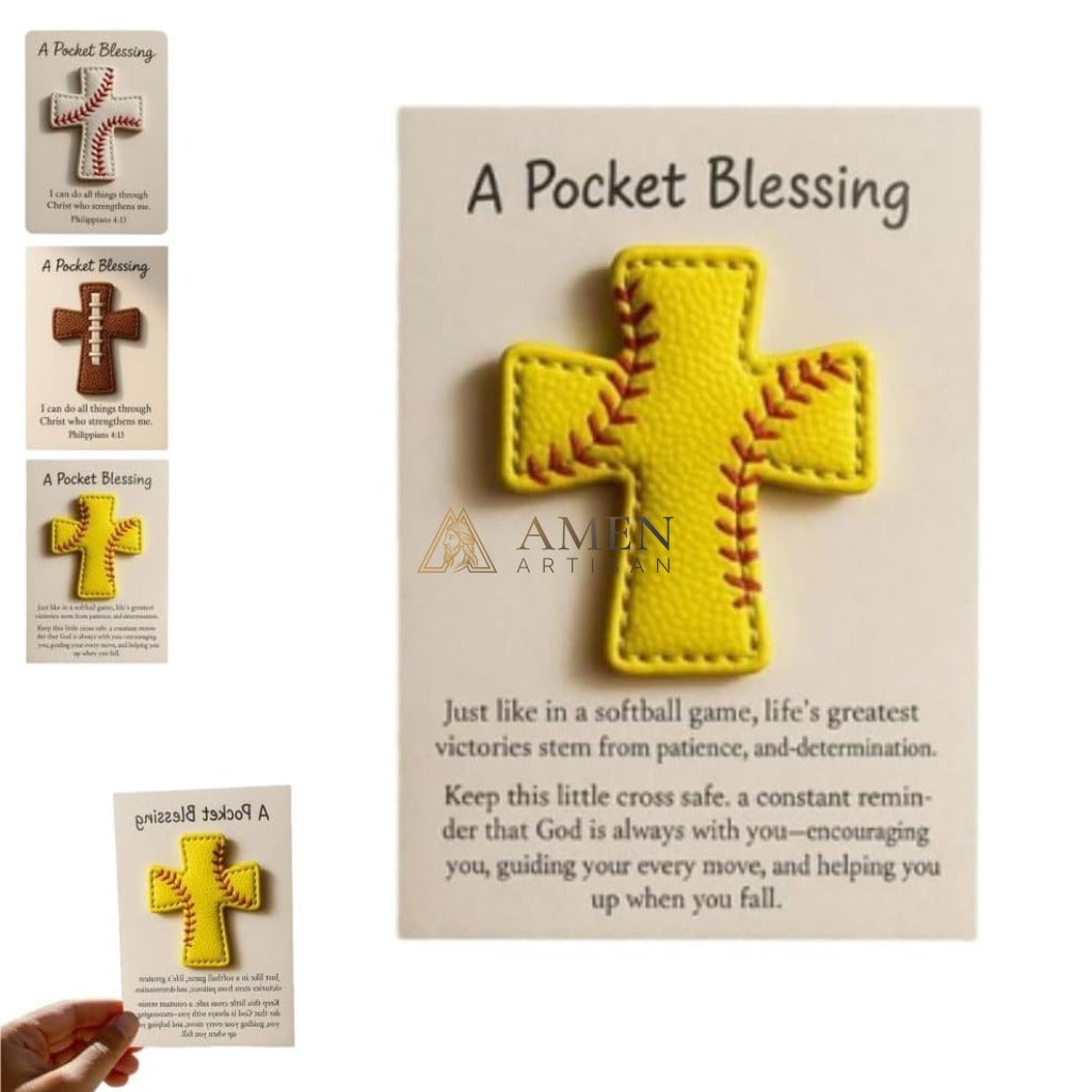 Handmade Leather Football Cross Sports Ornament Amen Artisan