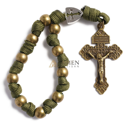 【Deal Today】Military-Grade Paracord Pocket Rosary with Antique Bronze Beads Amen Artisan
