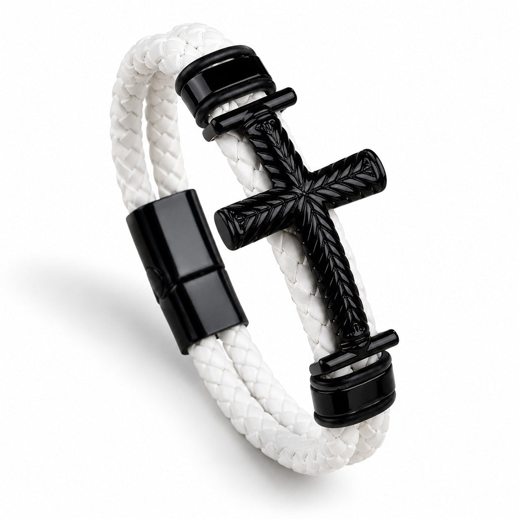 Leather Cross Bracelet with Magnetic Clasp