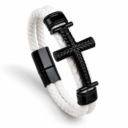 【DEAL TODAY】Leather Cross Bracelet with Magnetic Clasp