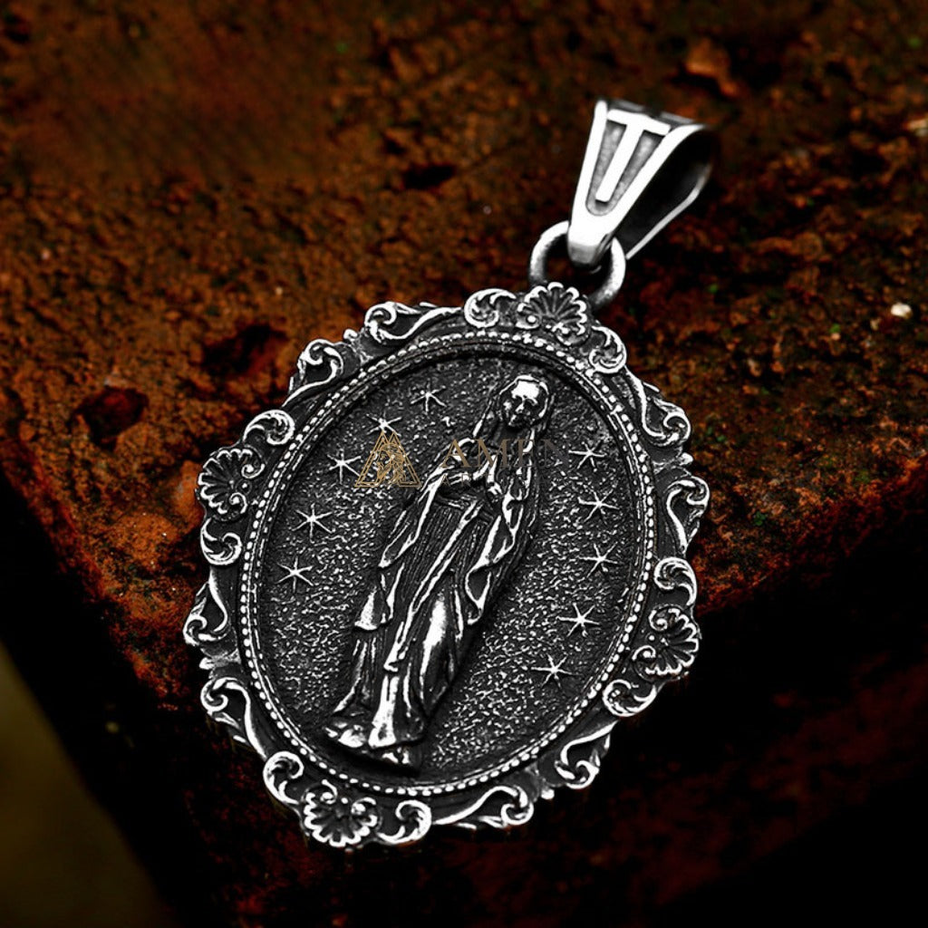Mary Icon Medallion Pendant Necklace Amen Artisan