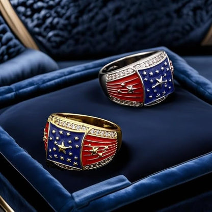 American Flag Rings 14K Gold-Plated - 5A Cubic Zirconia Border Amen Artisan