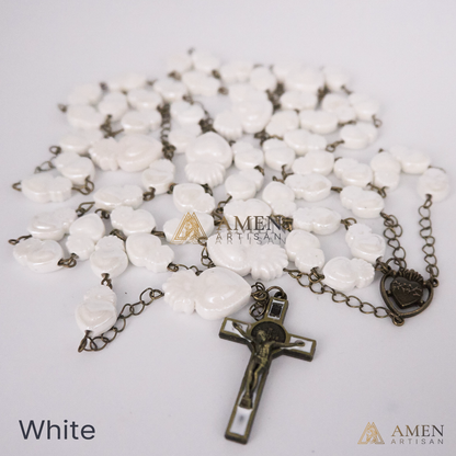Ceramic Sacred Heart Beads Rosary - Vintage Bronze Style Rosary - Amen Artisan