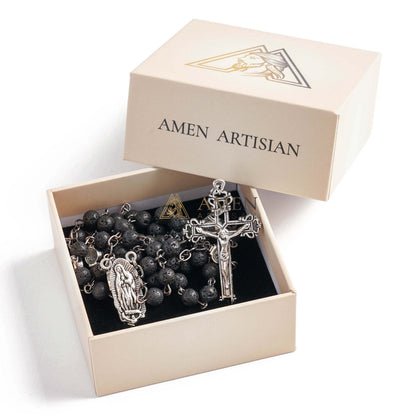 Lava Stone Our Lady of Guadalupe Medal Rosary Amen Artisan