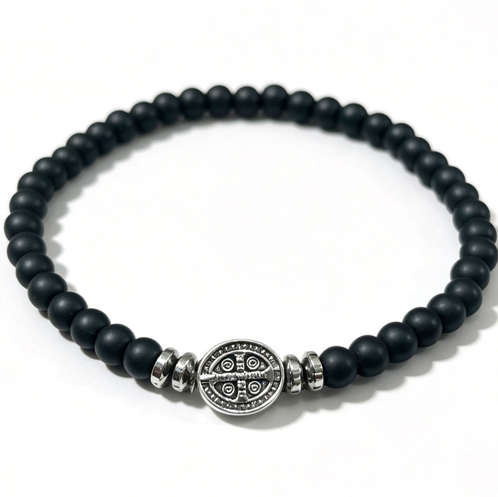 Multicolor Natural Stone St. Benedict Bracelet with Double-Sided Medal