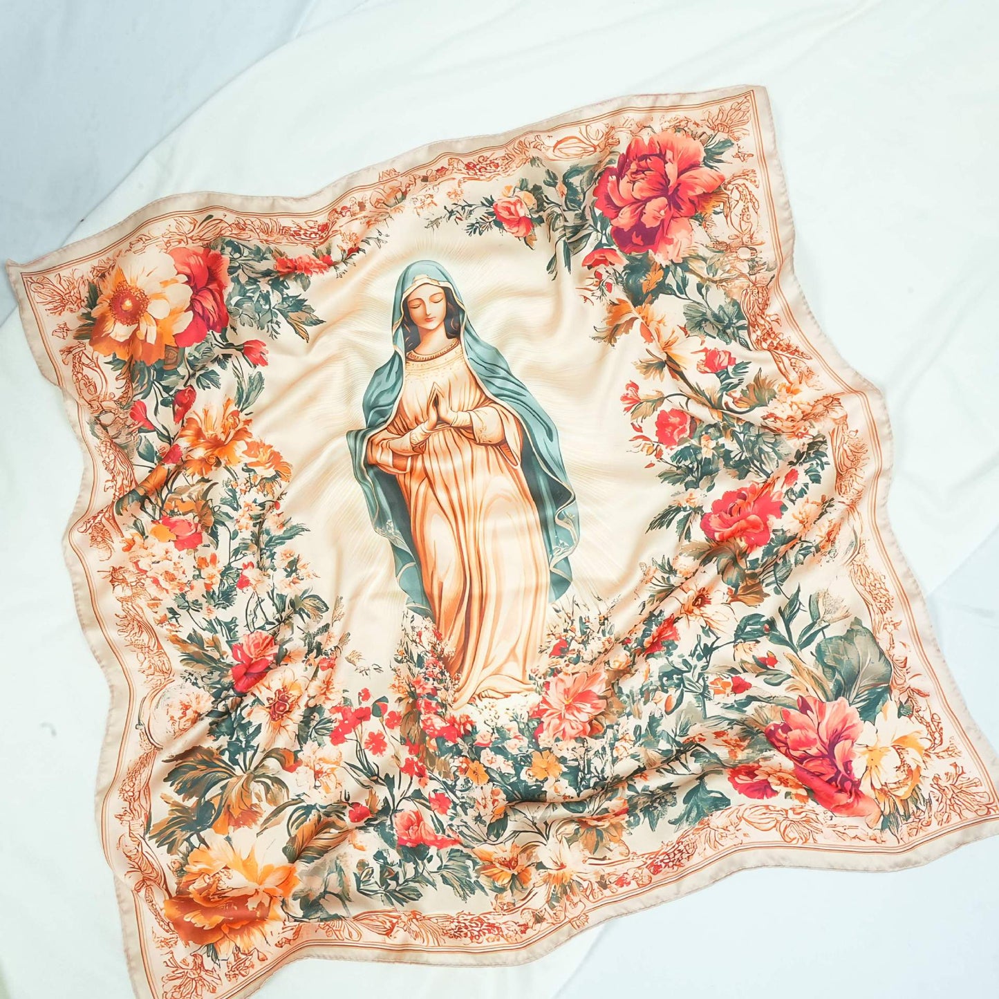 Silk Scarf with An Image of The Virgin Mary Amen Artisan