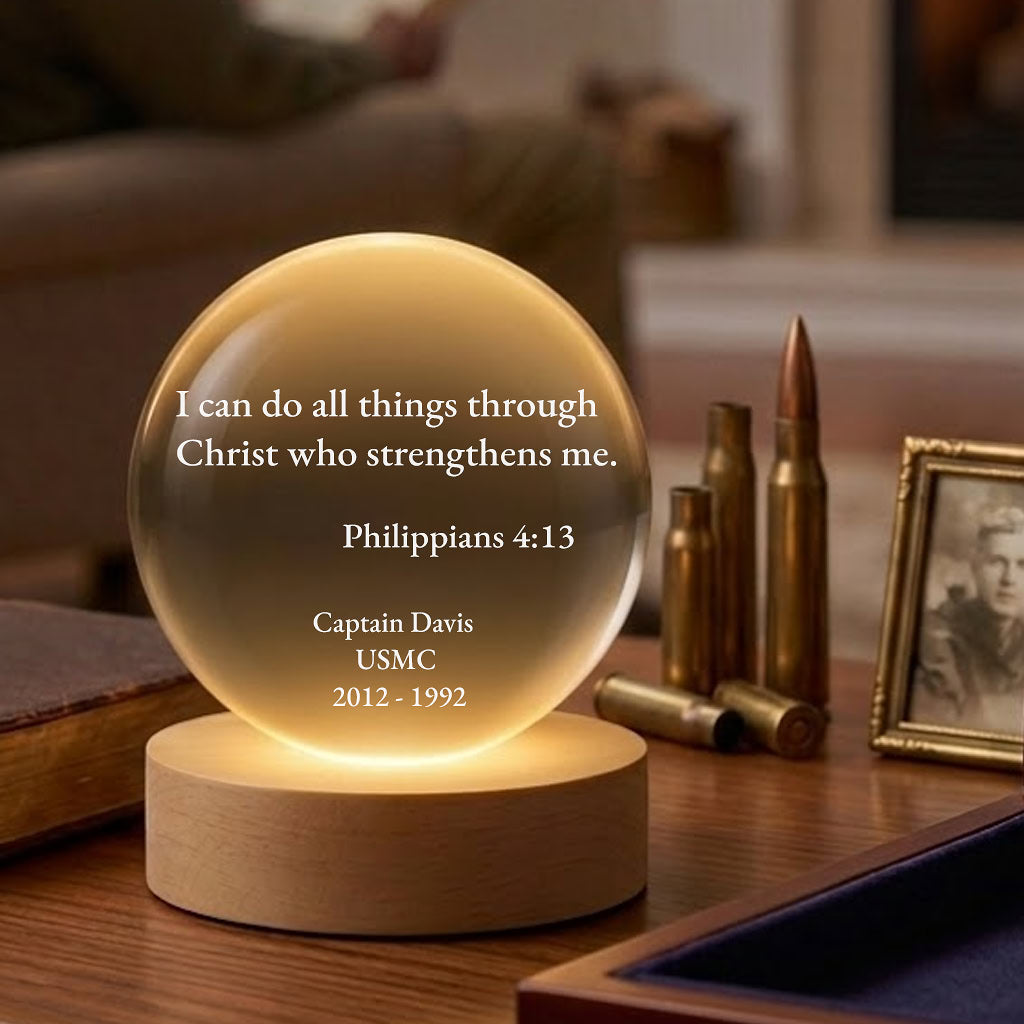 Personalized Scripture Crystal Ball Night Light - "I Can Do All Things Through Christ" Philippians 4:13 Amen Artisan